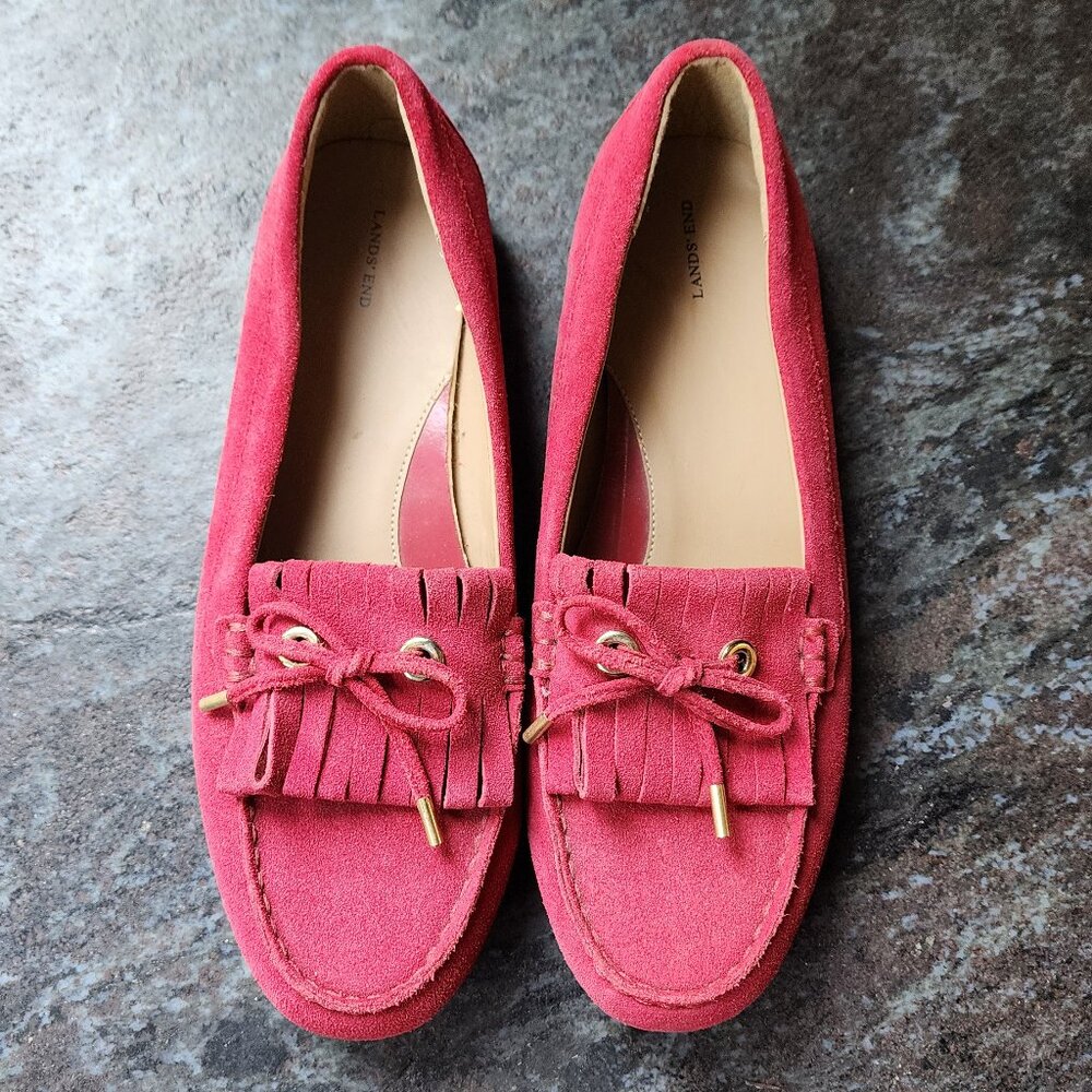 Lands' End Red Suede Loafers Size 8.5B